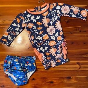 Girls 3-6Month Ruffle Butts Swimsuit w/ 1 I Play Swim Diaper and Cover up